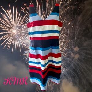 Tommy Hilfiger Womens Size 6 Red White Blue Striped Sleeveless Dress V Neck NWT
